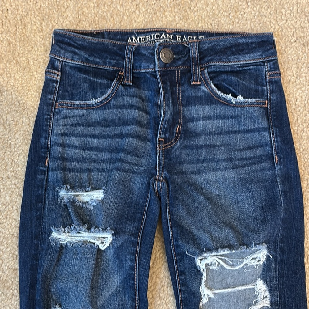 American Eagle Super Stretch Distressed Jeggings Jeans - Size 00 - Picture 4 of 9